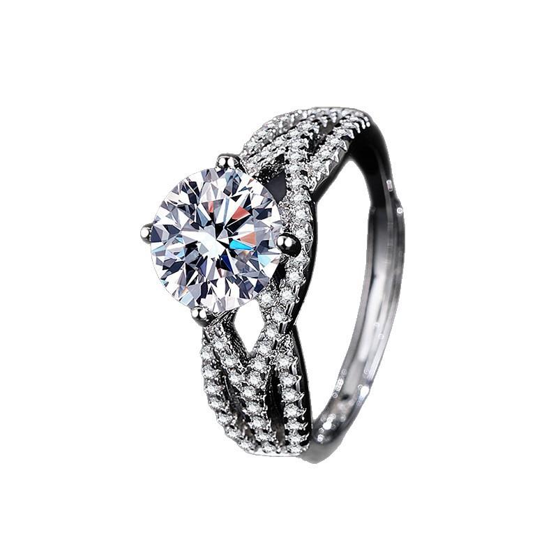 New2Cubic zirconia imitation moissanite ring with adjustable band, light luxury design, for women