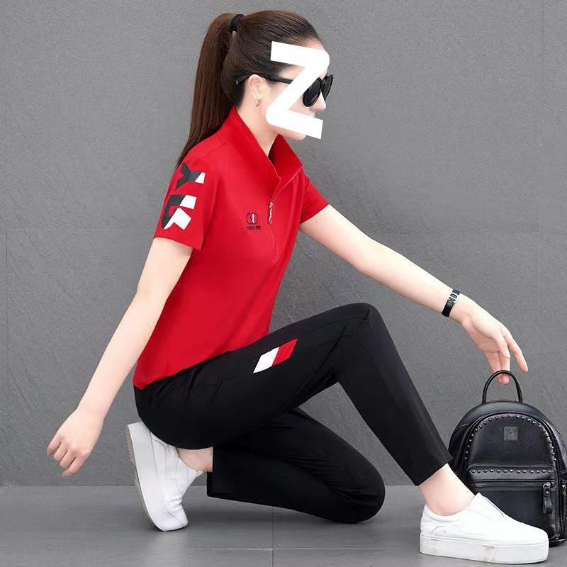 Sportswear Suit Women's Summer Thin Korean Version Loose Casual Long Pants Short-sleeved Two-piece Set for Small People
