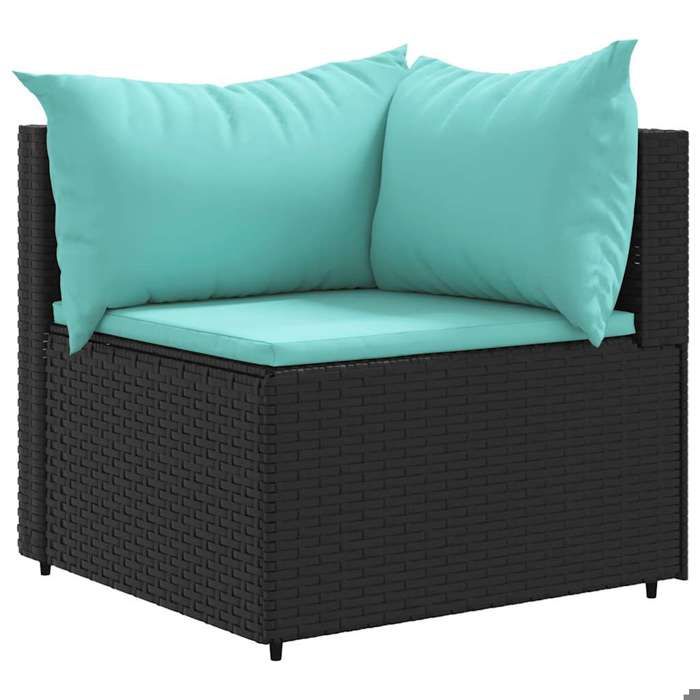 VidaXL Salon de jardin 6 pcs avec coussins Noir Résine tressée, ensemble de canapés d'extérieur, canapé d'angle de jardin, 3308244