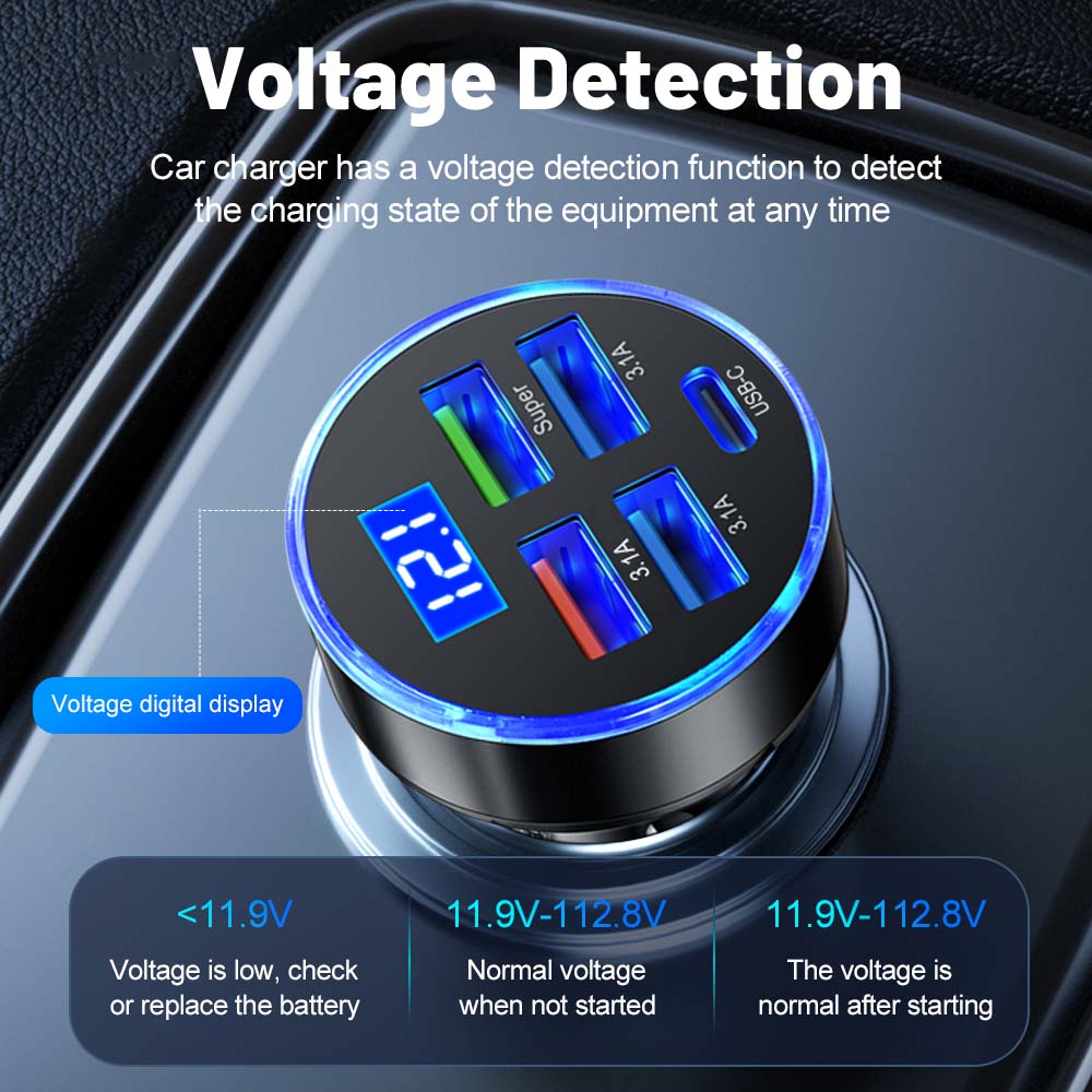 Total 150W 5 Ports USB Car Charger For iPhone Xiaomi  Mobile Phone Charger Adapter In Car