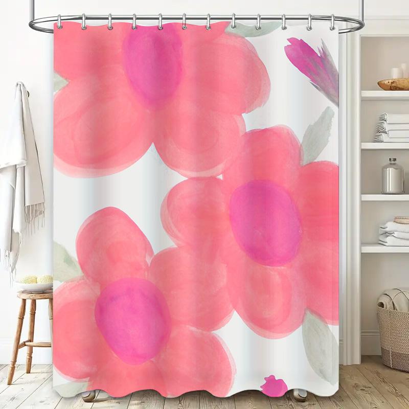 Watercolor Floral Shower Curtain Pink White Flower Decor Modern Bathtub Fabric Privacy Shower Panel Home Bathroom Accessories Wo