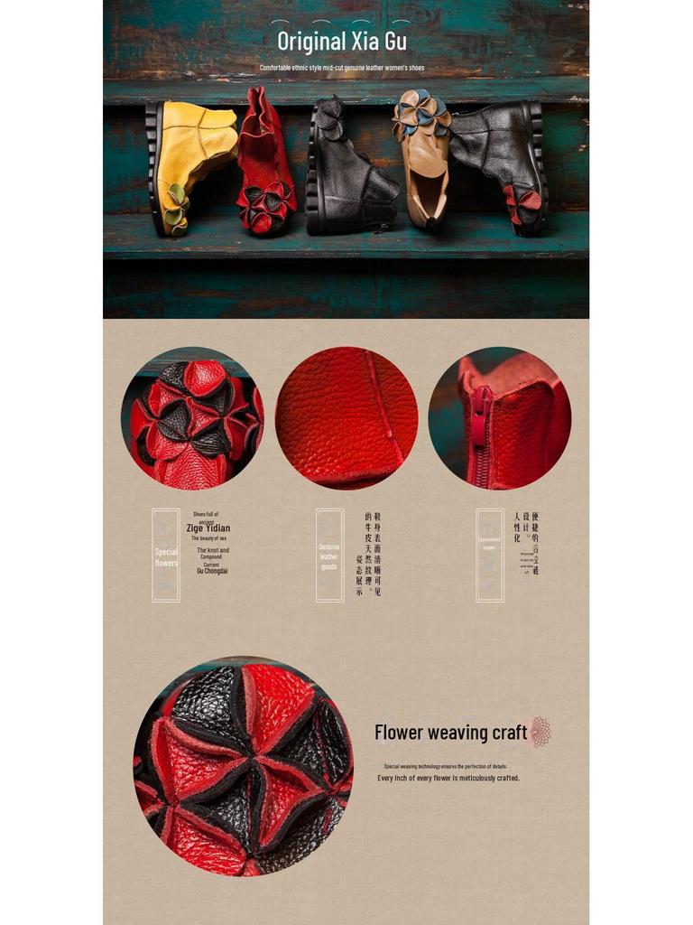 Damen Retro Leder Martin Kurzstiefel: Dicksohlige, dickabsatzige Stiefel mit Reißverschluss hinten für Herbst/Winter