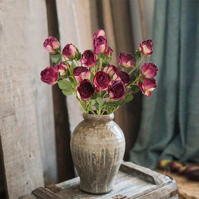 Artificial Roses,4pcs 20Heads Faux Roses Silk Fake Roses with Stem for DIY Wedding Bouquet Floral Arrangements Home Party Centerpiece Decoration