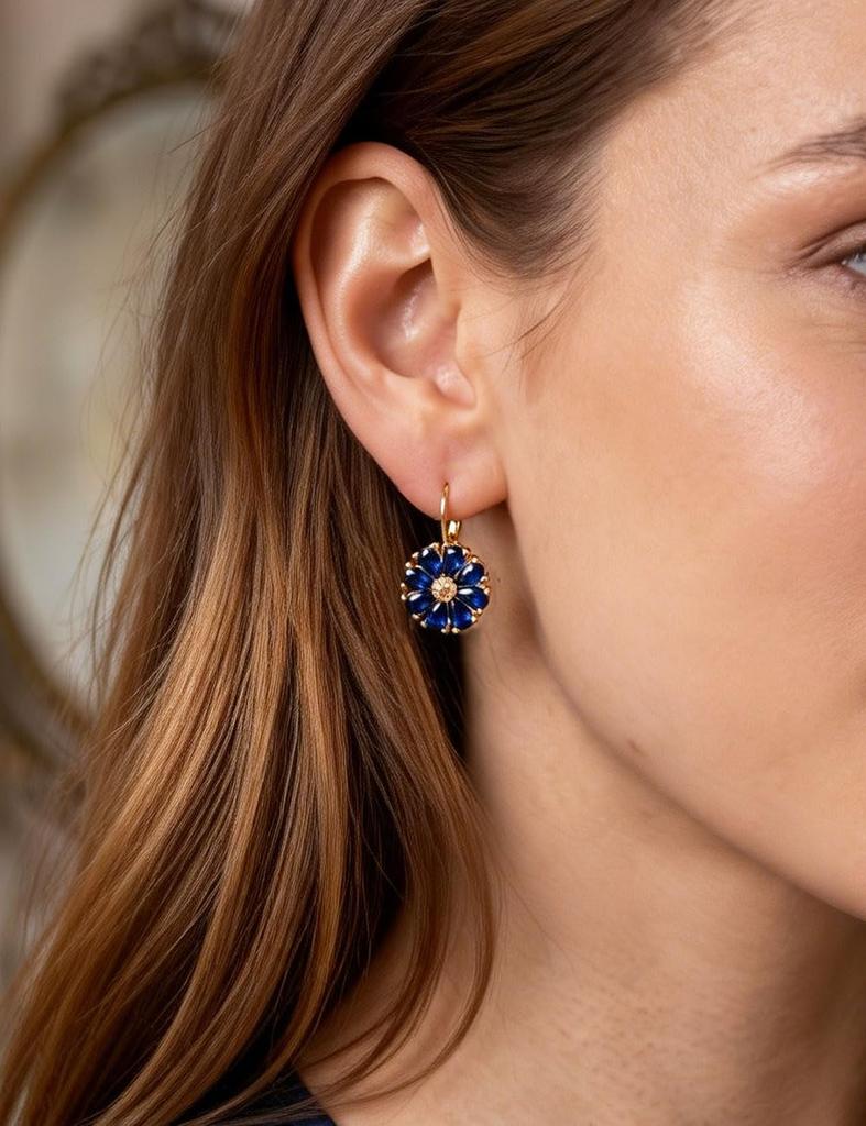 6 Pairs Multicolor Flower Dangle Earrings Set Leverback Birthstone Floral Earrings for Women Stainless Steel Gold Plated