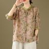2026 Korean-Style Plus Size Slimming Retro Print Cotton-Linen Two-Piece Summer Set for Women