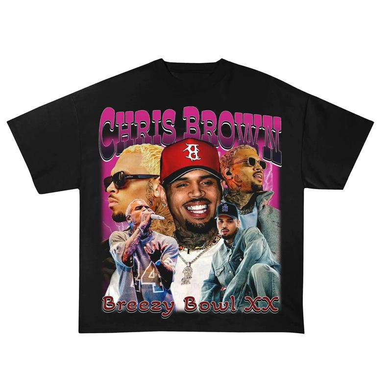 Hip Pop Chris Brown Breezy Bowl XX Concert Tour Cotton TShirt Vintage Short Sleeve Round Neck Print Casual Style for Women Men