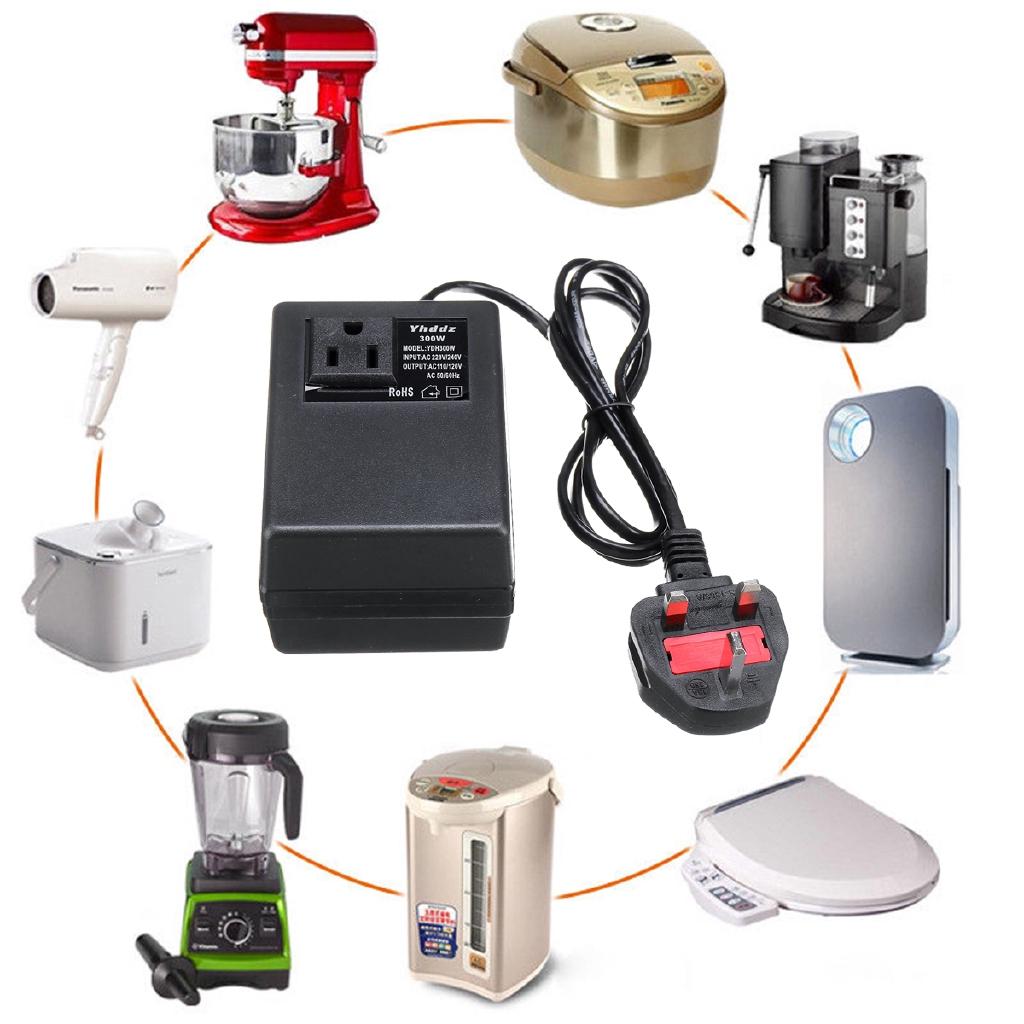 Trasformatore di tensione 200/300W Converti AC 220V/240V in 110V/120V Adattatore di alimentazione da viaggio Spina UK