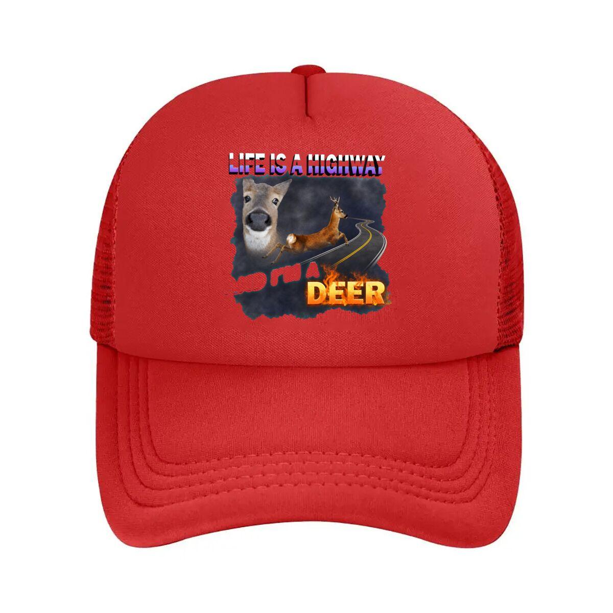 Funny Deer Highway Graphic Mesh Baseball Cap Hip Hop Adjustable