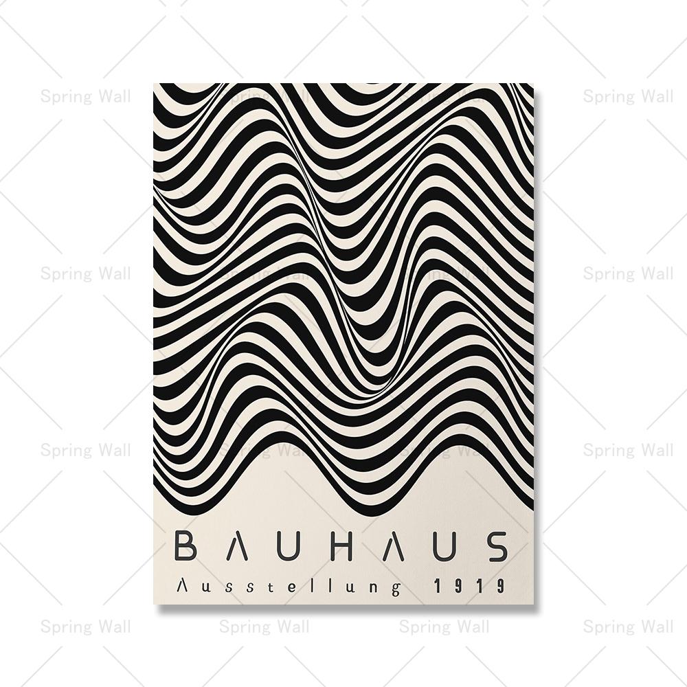 Bauhaus Abstract Line Art Canvas Painting Mid Century Modern Print Vintage Exhibition Poster Black Wall Art Pictures Home Decor