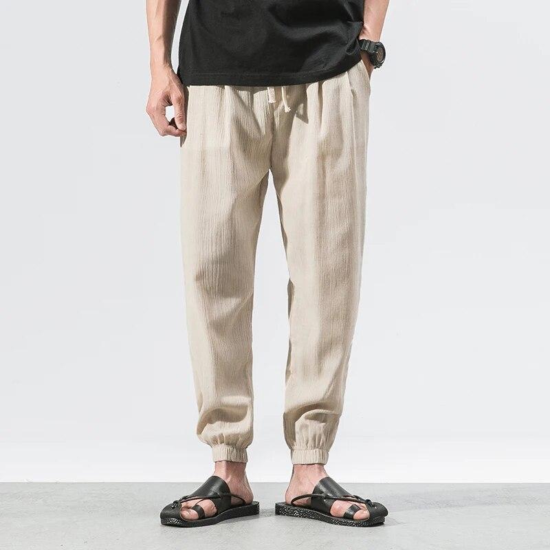 Cotton Linen Casual Harem Pants Men Joggers Man Summer Trousers Male Chinese Style Baggy Pants Harajuku Clothe
