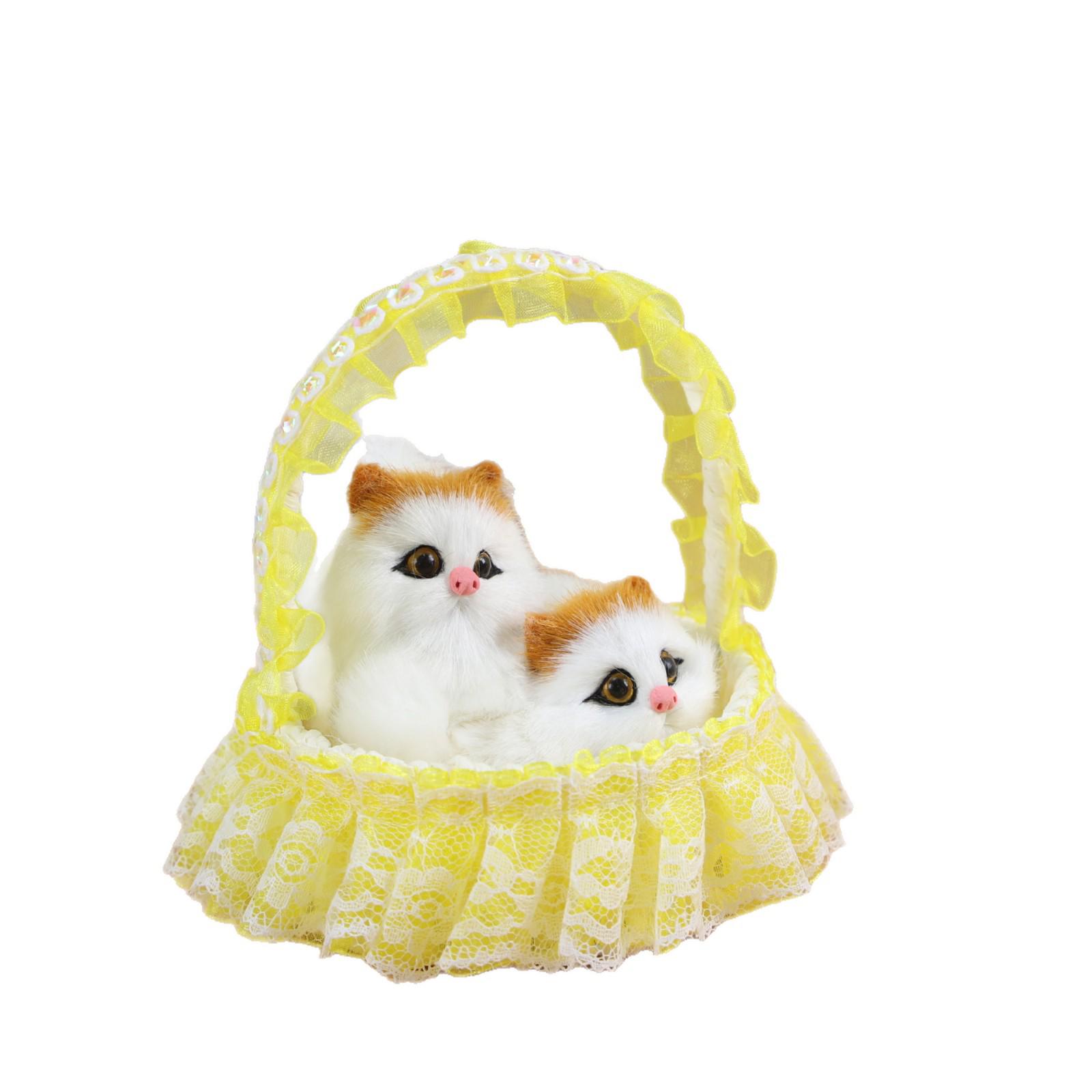 Игрушка-кошка с мяуканьем в корзинке с цветами - Фигурка-украшение для котенка As shown