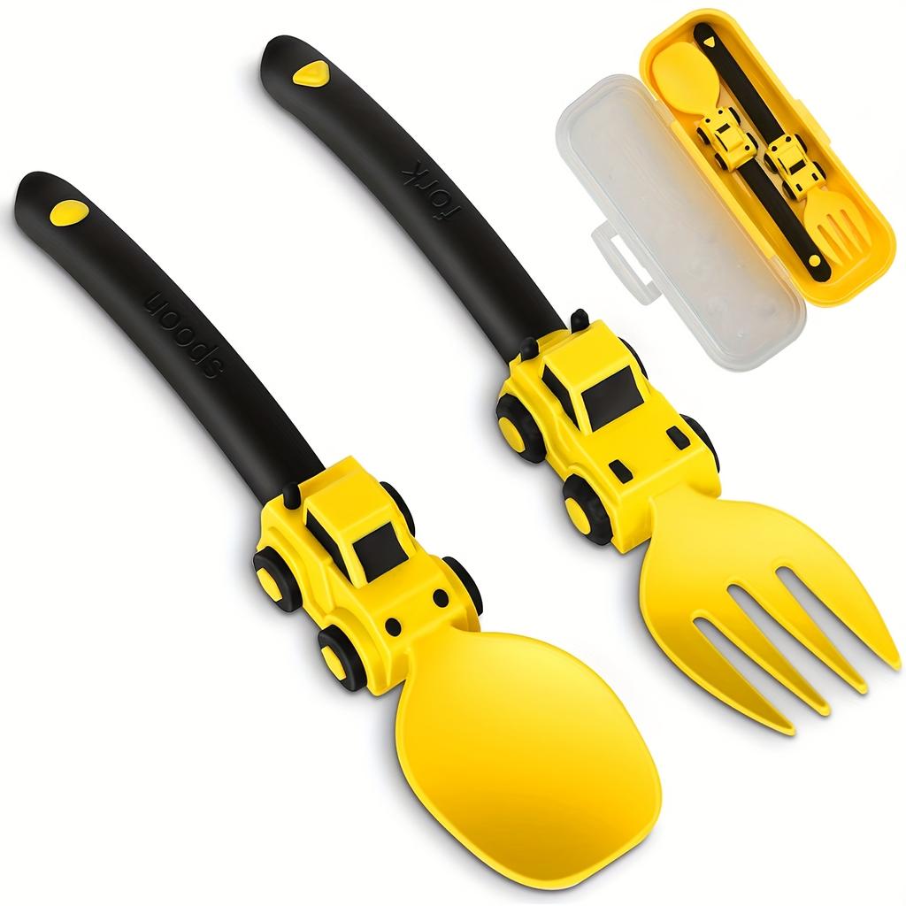 Youngsters's Simple and Cute Cartoon Sports Car Fork and Spoon Youngsters Youngsters's Fork and Spoon Fruit Independent Eating Cartoon Tableware