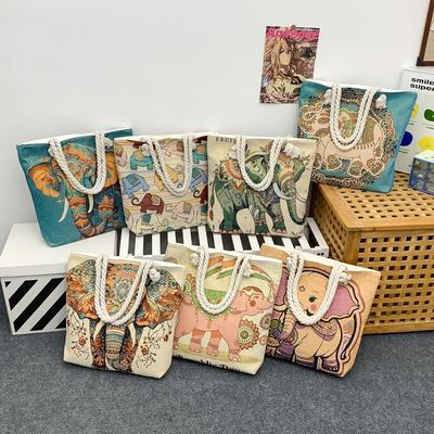 Tragetasche Einzel Schulter Bestickt Damen Tasche Lässige Tragetasche Große Kapazität Hanfseil Goldfaden