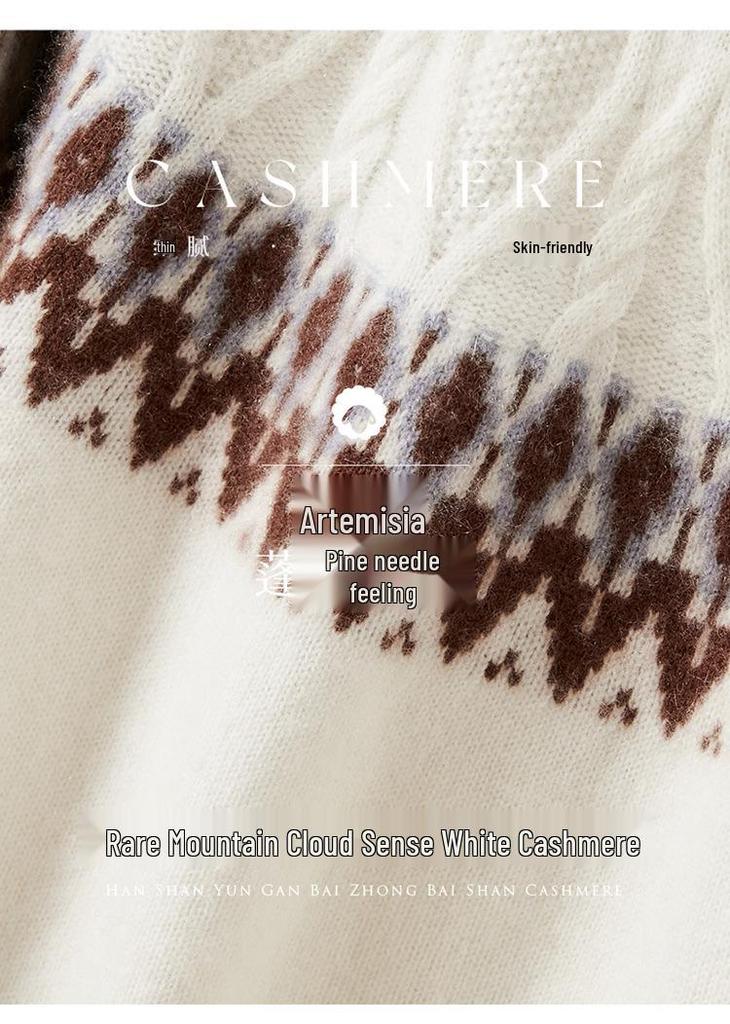 2024 A/W Women's Cashmere Knitwear: Long Sleeve Loose Jacquard Sweater - Soft, Comfortable, Versatile