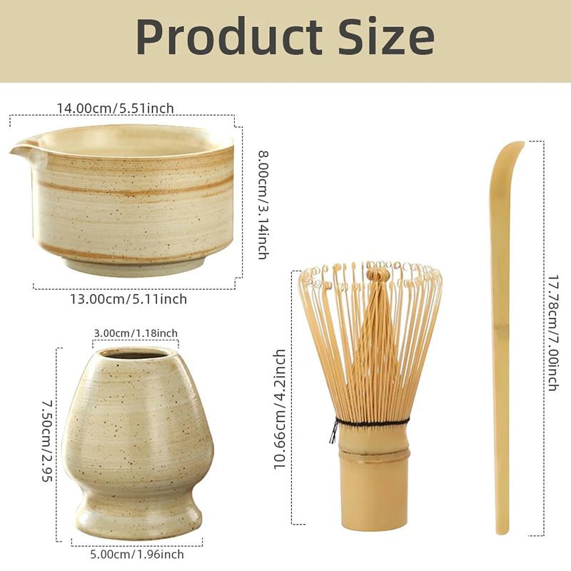 4PCS Japanese Matcha Tea Set Bamboo Matcha Whisk Teaspoon Ceramic Matcha Bowl Tea-making Tools Accessories CJTZ005
