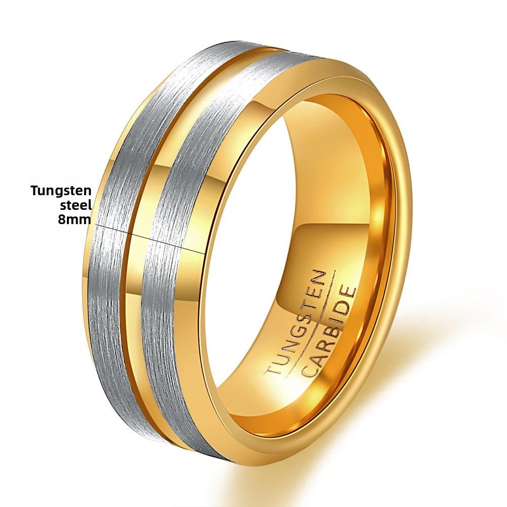 Wolframstahl Schlichter Breiter Ring 6 8mm Gerillt Gebürstet Unisex Zweifarbig Edelstahlring