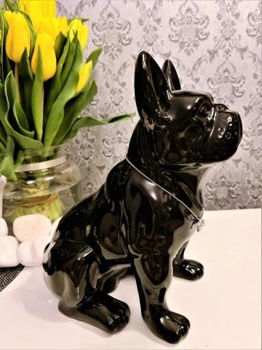 Ceramiczny Pies Buldog Czarny H32 Figura