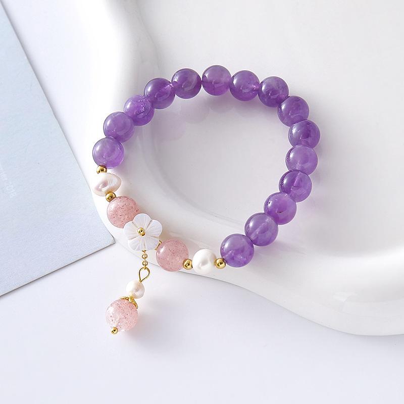 Strawberry crystal bracelet, shell flower pearl amethyst bracelet. Bangles Women Fashion Jewelry accessories Gift