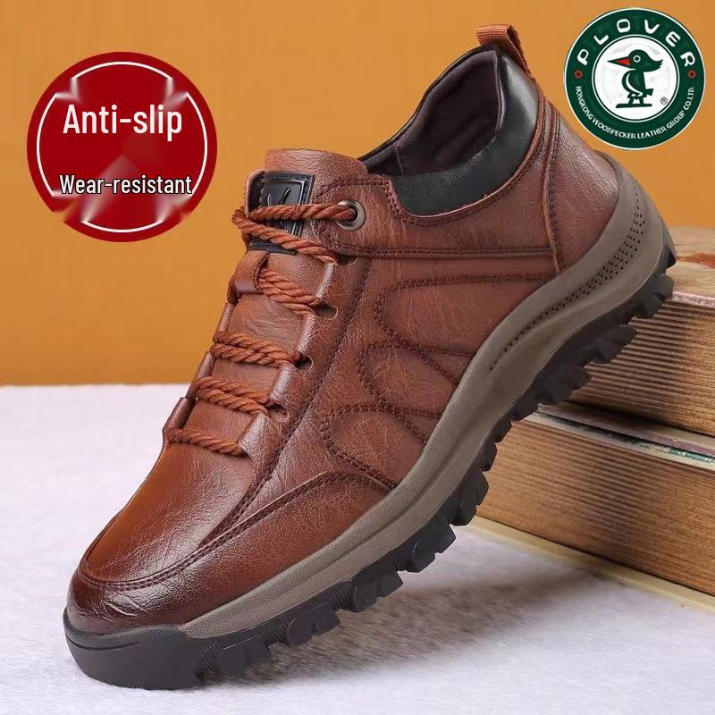 

Men s Winter High-Top Leather Shoes: Wear-Resistant, Thick Sole, Genuine Leather with Soft Velvet Lining, Non-Slip for Outdoor Hiking. Size 40