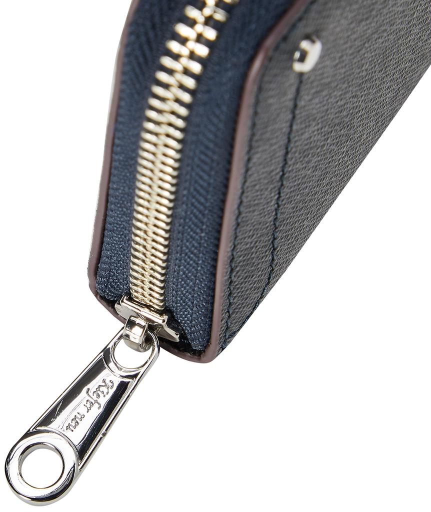 Kiefer Neu Sottile Round Middle Wallet, Saffiano Leather, Long Wallet, Zipper-Resistant, Navy, Free Size