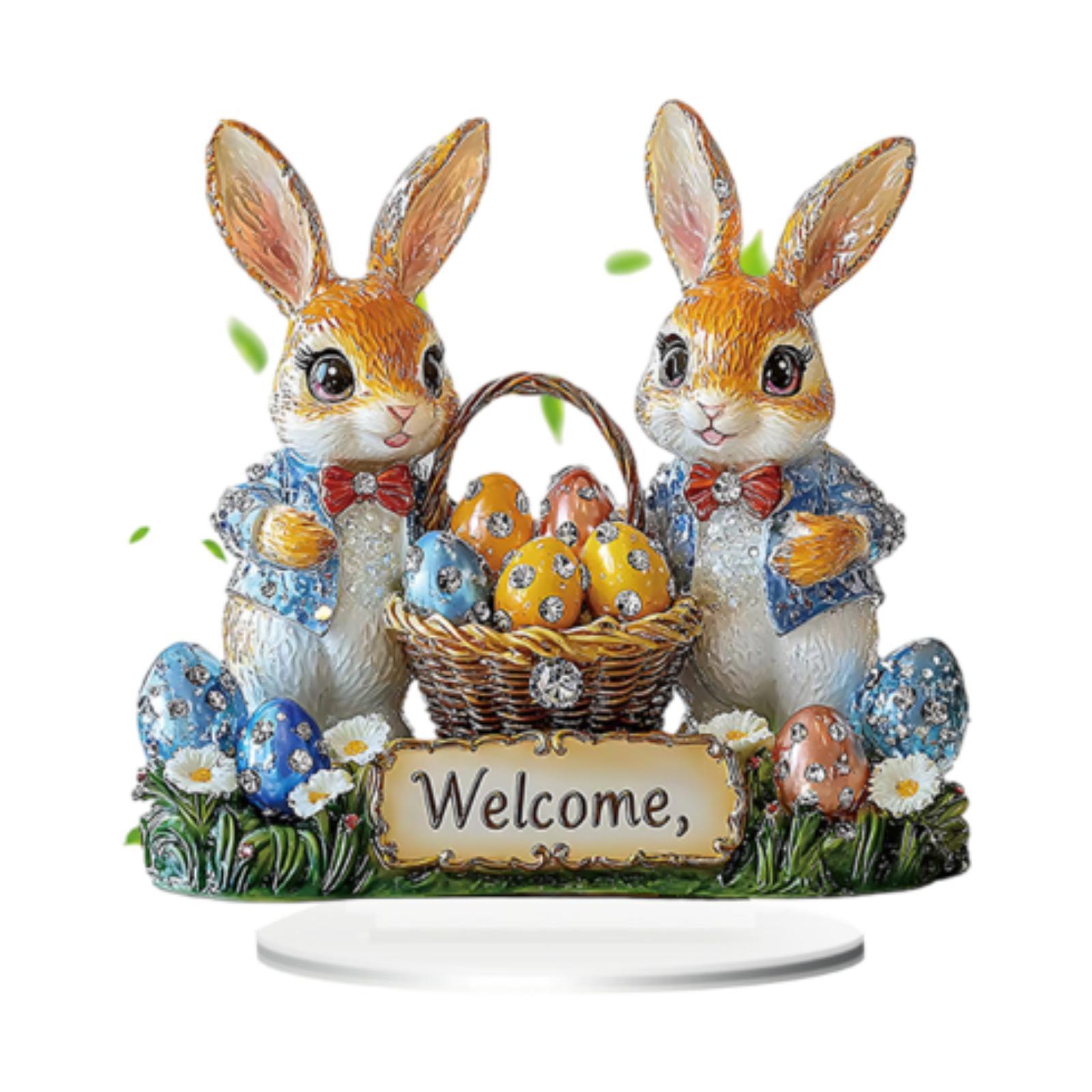 

Rabbits Tabletop Ornament Easter Decor Interior Design Gift Tabletop Centerpiece for Festival Bedroom Farmhouse Bookshelf Hotel