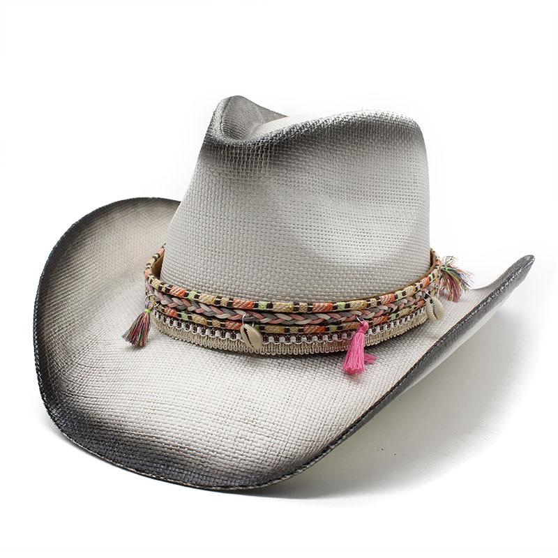 Cowboy Hat Beach Summer Hat Men'S And Women'S Panama Straw Hat Top Hat American Western Cowboy Hat