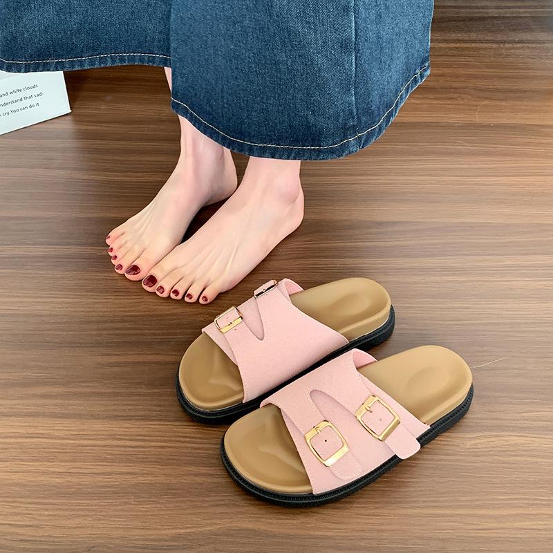 

One Line, Сандалии, Женские, Летние, Большие размеры, Верхняя одежда, Толстая подошва, Пряжка на ремне, Мягкая кожа, Мягкая подошва Повседневная обувь 42