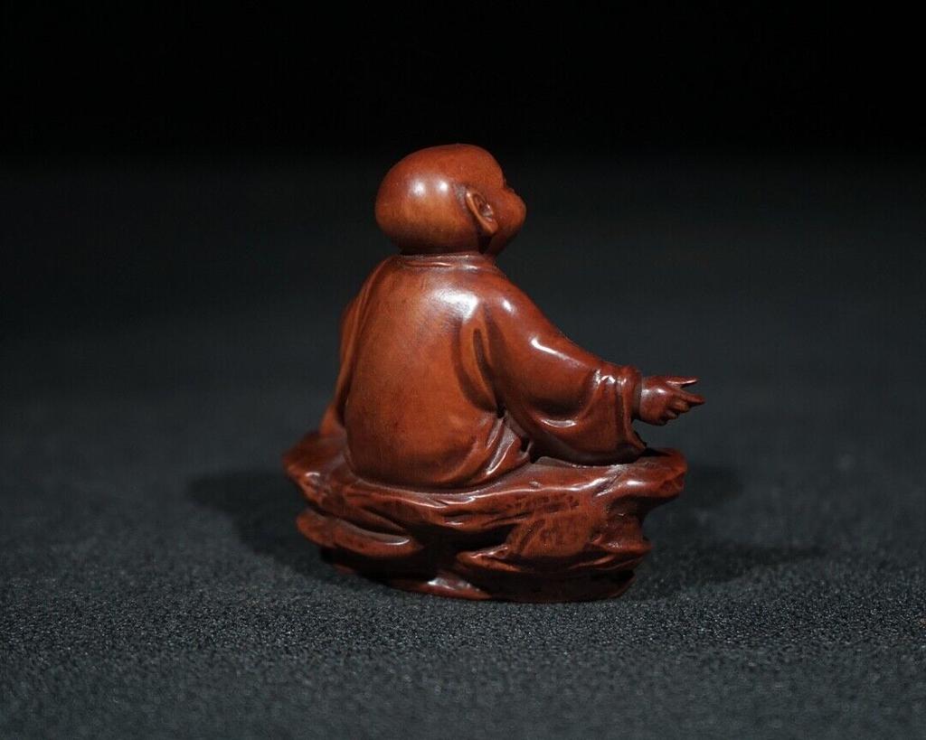 Chinese Antique Vintage Boxwood Carving Little Monk Statue Home Decor Collection