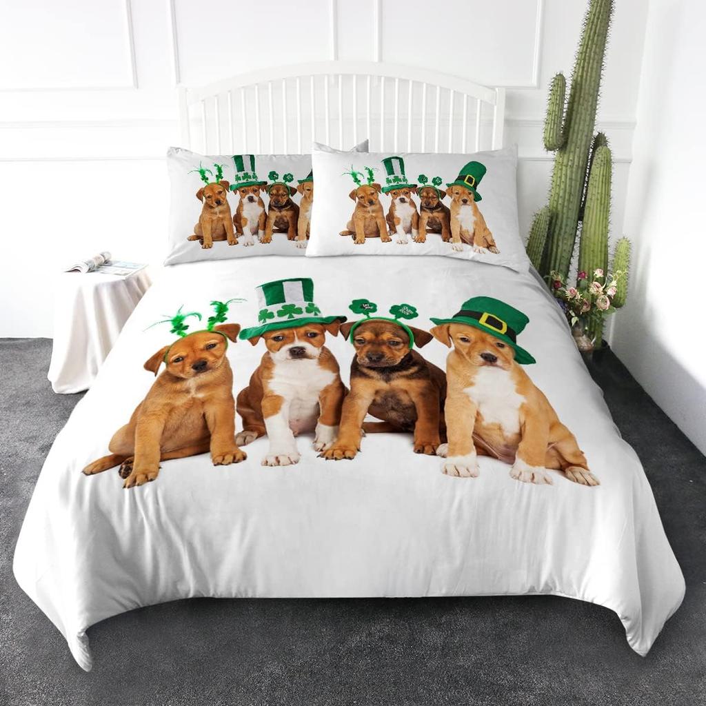 Green Animal Plant Pattern Duvet Cover Queen King Size HD Printed Shamrock Green Bedding Set 3 Piece Set and 2 Pillowcase T