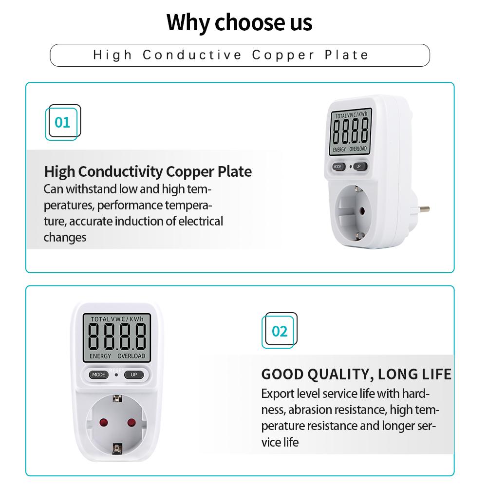 Digital Wattmeter AC 230V Power Meter Electricy Consumption Energy Meter EU/FR Plug Socket Power Electricity Analyzer Monitor