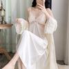 Ice Silk Pajamas Women's Spring and Autumn High-end Halter Suspender Dress Nightgown Set with Chest Pad Sexy Pure Loungewear