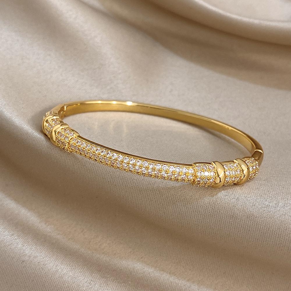 Shiny Geometric Micro Inlaid Rhinestone Stacked Bracelet for Women Delicate Gold Plated Copper Cuff Bangle Jewelry Gifts