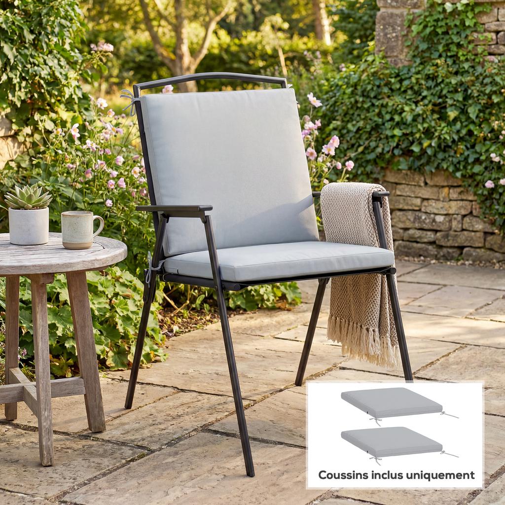 Set Of 2 Garden Chair Cushions Chair Pads 50 X 50 Cm High Density Foam Non Slip 50x50 Cm Gray