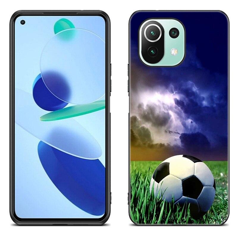 Fire Football Soccer Ball Case For Xiaomi Mi 11 Lite NE 11i 10T 11T Pro A2 A3 Lite POCO F3 M3 M4 C31 X3 Pro NFC GT Black Cover