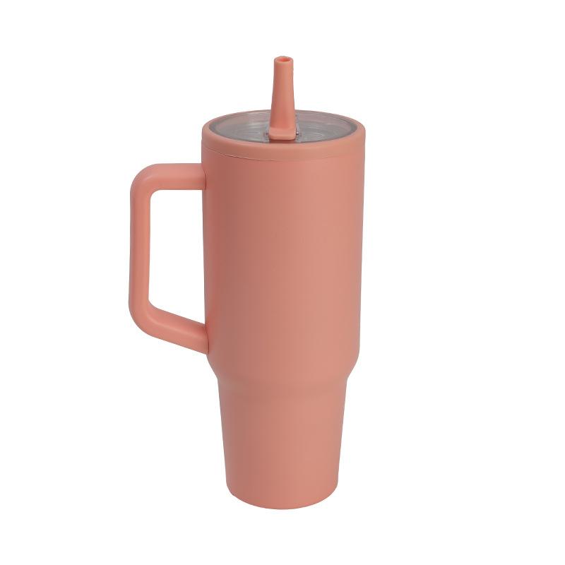 1200ml Simple 40oz Double Layer Ice King Cup Vacuum Insulated Leak Proof Foldable Straw Portable Car Mug