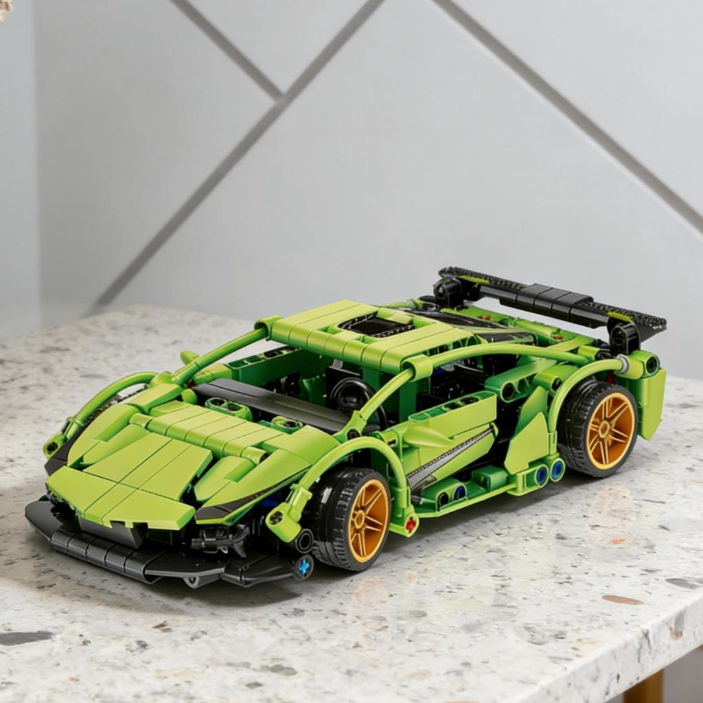 Green Supercar Building Blocks, Technic Racing Model with Gold Wheels, DIY Assembly Bricks, STEM Toy