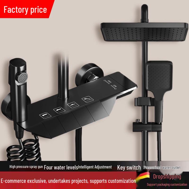 All-Copper Digital Display Thermostatic Shower Set with Piano Key Shower Head