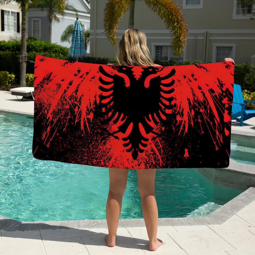 A-Albaniens flagga Handduk Strandhandduk Överdimensionerad Snabbtorkande Handduk Absorberande Mjuk Simstrandhanddukar för Män Kvinnor