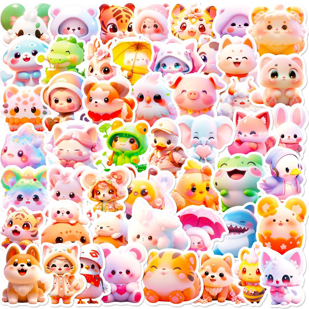 50 Cute Pink Animal Stickers New Products Cartoon Cartoon 3D Avatar Graffiti Stickers DIY Suitcase Stickers