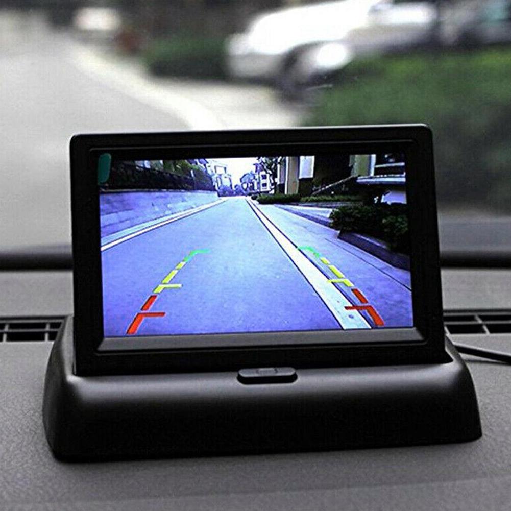 Foldable Rearview Reverse Parking Monitor 4.3 Inch TFT LCD Screen HD Car Parking Display 2-channel Video Input Auto Accessories