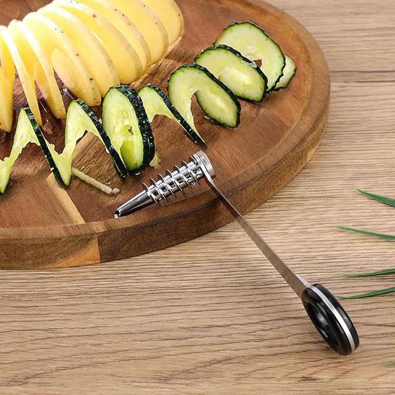 Affettatrice a Spirale Manuale per Verdure Coltello a Spirale Acciaio Inossidabile Portatile Accessori da Cucina per Cetriolo Carota Patata