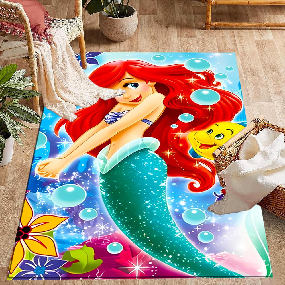 Underwater Mermaid Adventure Disney Cartoon Theme Anti-Slip Rug - Polyester, Home Decor, Suitable for Bedrooms, Living Rooms, Doorways, and Studios