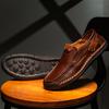 Hand-stitched Men's Outdoor Casual Shoes,Slip-on Flat Leather Shoes,Spring Breathable Plus Size Loafers