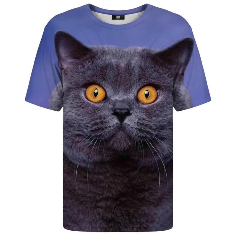 Summer Round Neck 3D Animal Cat Graphic Print Top Fashionable Casual Short Sleeved Men's T-shirts