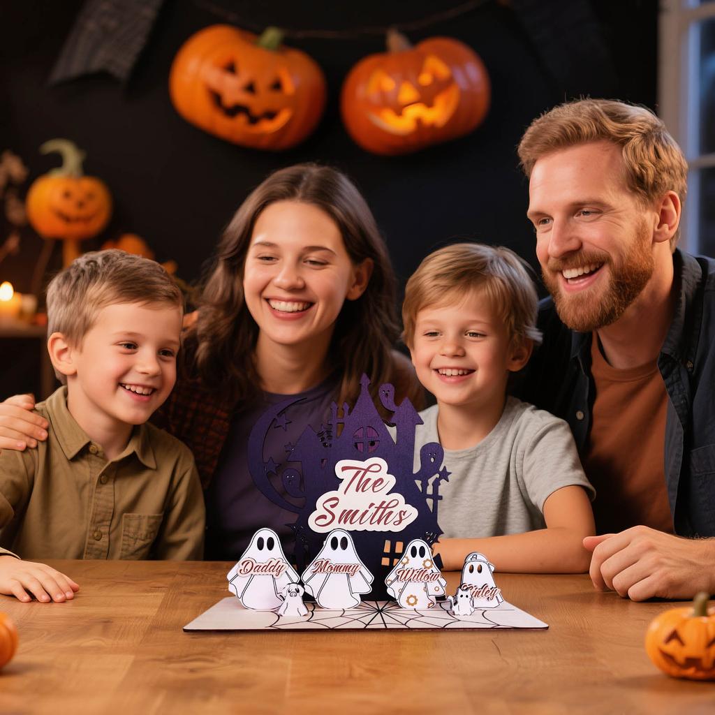 Personalized Family Name Customized Halloween Wooden Ornaments Home Ornaments, Suitable For Halloween Family Gifts
