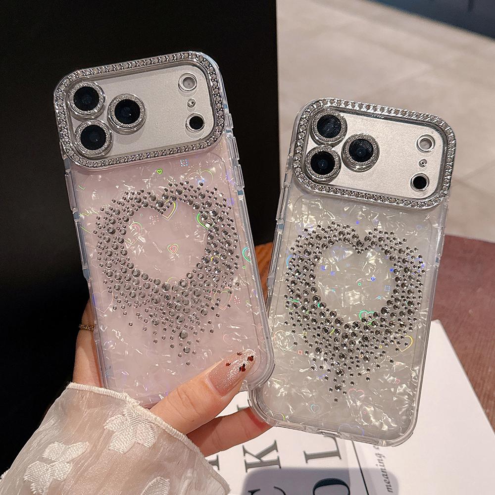 Cute 3D Rhinestone Diamond Pattern Phone Case For iPhone 17 Air 16 15 14 13 12 11 Pro Max Conch Shell Shockproof Soft TPU Cover