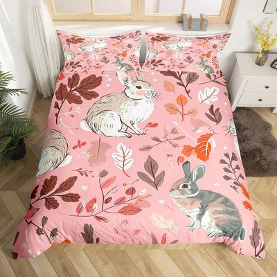 Kids Bedding Cartoon Rabbit Duvet Cover Queen Woodland Animals Comforter Cover Botanical Quilt Cover Boys Girls Bedroom Decor