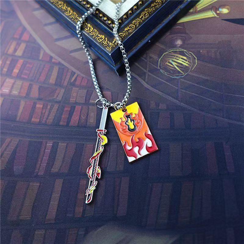 Demon Slayer Kamado Tanjirou Necklace Rengoku Kyoujurou Merchandise Cute Creative Cartoon Figures Fashion Costume Party