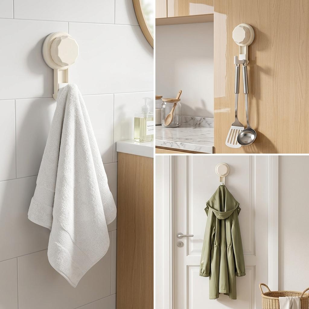 Bathroom Vacuum Suction Hook Strong Load Bearing Rotating Hanger for Towels and Bath Accessories