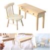 Natural Wood Doll House Furniture Unpainted Miniature Study Chair Desk Set For Creative Kids Pretend Play Customization